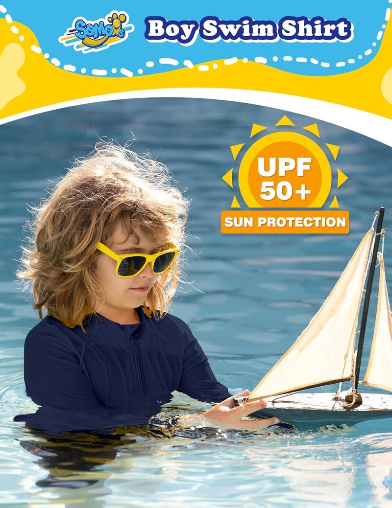 Semois Boys UPF 50+ Rash Guard Toddler Zipper Swim Shirts Long Sleeve Zip Up Sun Protection Rashguard Water Beach Shirts Quick Dry - Image 3